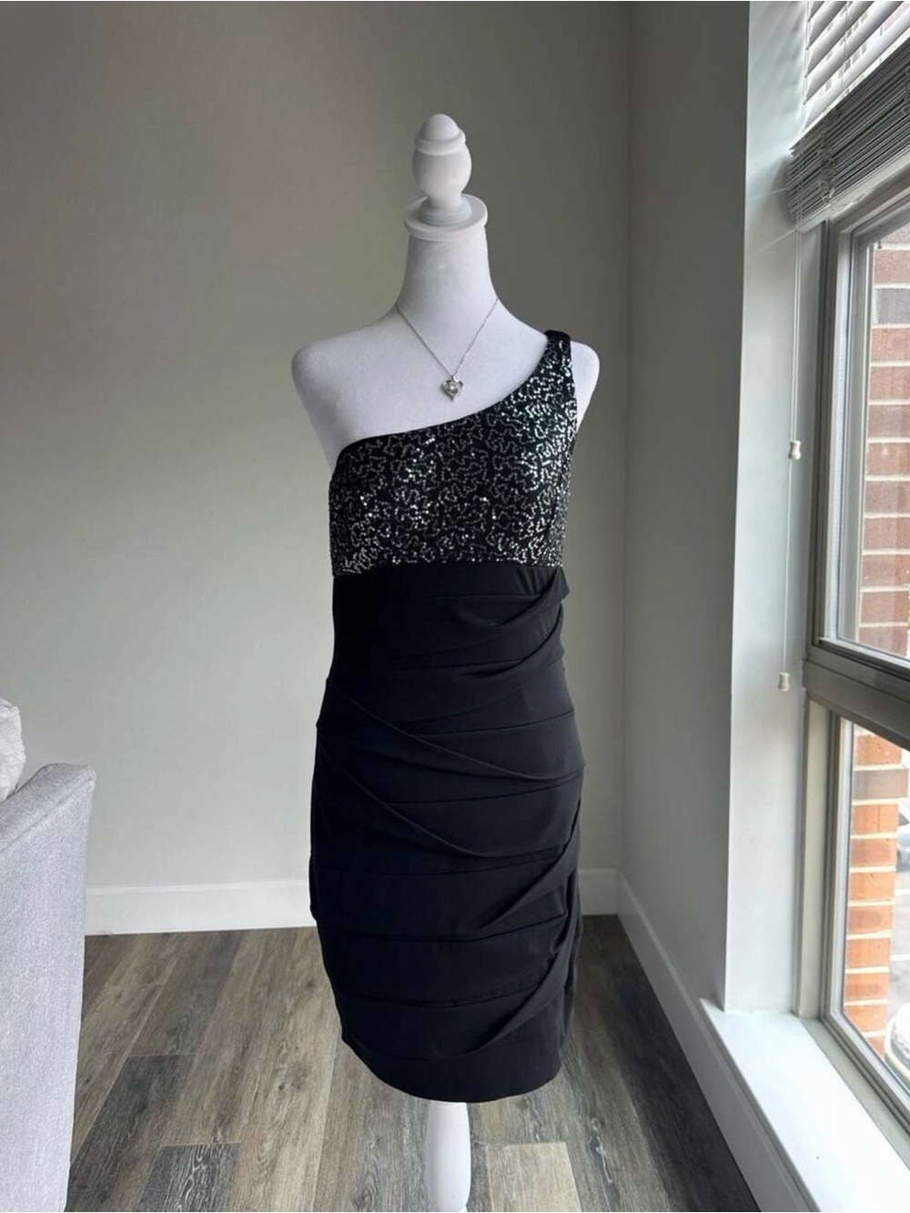 Y2K Ruby Rox One-Shoulder Black Sequin Cocktail Dress Size L